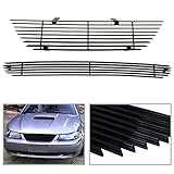 Compatible with 1999-2004 Mustang Front Billet Grille Aluminum Black Grill Insert (Not for Cobra) Main Upper Lower Bumper Grill (Black Powder Coated)