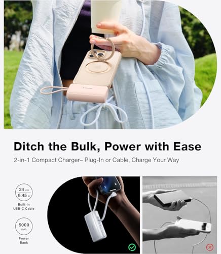 TORRAS Mini Cargador Portátil 5000mAh con Cable USB-C miniatura 5
