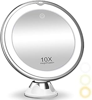 10X Magnifying Makeup Mirror with Lights, 3 Color Lighting, Bathroom Shower Mirror with Suction Cup, Intelligent Switch, 360 Degree Rotation, Portable for Detailed Makeup, Close Skincare