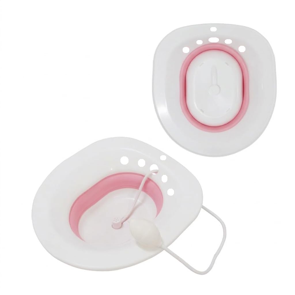 PERPART Sitz Bath Toilet Seat with Flusher | Folding Sitz Bath Tub for Pregnant Women | Postpartum Care, Hemorrhoids Recovery, Vaginal | Anal Inflammation Treatment - Portable Perineal Soaking Basin