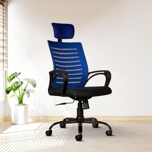 Image of CELLBELL Desire C104 Mesh High Back Ergonomic Office /Study Revolving /Computer Chair for Work from Home - Metal Base, Seat Height Adjustable, Blue