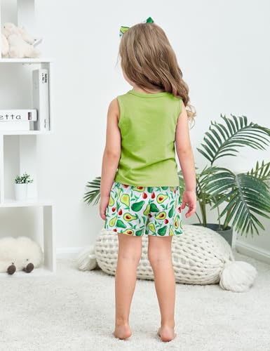 Image of Hipea Toddler Girl Outfits Floral Tops Sleeveless Tank Tops Shorts Headband Summer Clothes Set