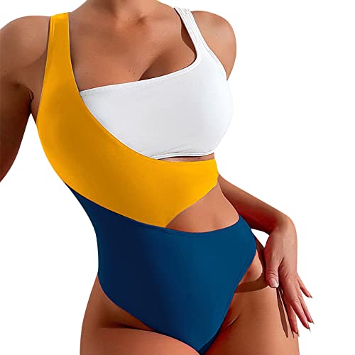 Maillot de bain pour femme col en U profond bloc de couleur