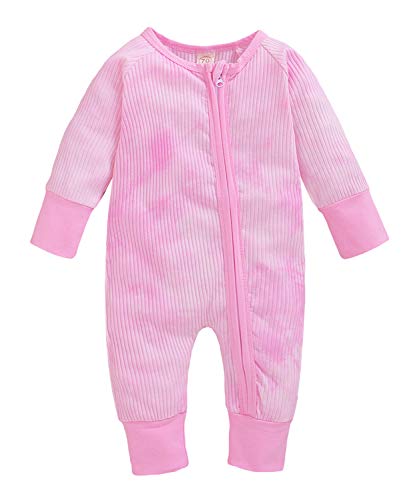 YOUNGER STAR Baby Girl Boy Ribbed Romper Jumpsuit Cotton Tie Dye One-Piece Bodysuit Coverall Pajamas Fall Outfits (Pink B, 0-6 Months)