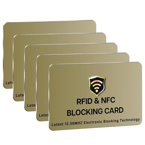 SaiTech IT RFID Cards, 5 Pack One Card Protects Entire Wallet Purse For Men & Women, NFC Contactless Bank Debit Credit Card Protector ID ATM Guard Card – Golden