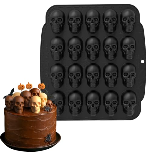 Molde de calavera de chocolate - Molde de silicona 3D | Bandeja reutilizable fácil de disolver, herramienta creativa para hornear dulces, chocolate de goma, forma decorativa de Halloween, accesorios