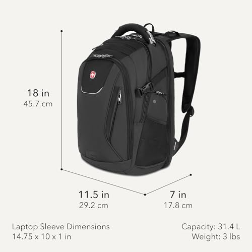 SwissGear Travel Tech Elite Laptop Backpack – Fits Laptops up to 16” – ScanSmart TSA-Friendly Backpack with USB Port, Shoe Compartment & Organizer Pockets – Heather Grey - Image 3