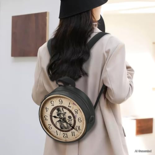 Image of Women Novelty Round Clock Shape Zippered Clock Purses for Women Tote Handbag Shoulder Bag, Gift for Mom Girlfriend