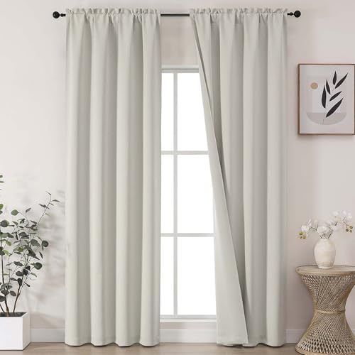 Image of Natural Room Darkening Curtains for Bedroom 96 Inches Long 2 Panels, Thermal Insulated Energy Saving Blackout Curtains for Living Room, Dual Rod Pocket Blackout Drapes, 2x40Wx96L Inches