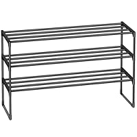 AMHANCIBLE 3-Tier Shoe Rack, Black Metal Shoe Stand for 12-15 Pairs, Space Saving Shoe Organizer, Upright or Upside Down, Stackable Shoe Shelf for Hallway, Bedroom, Closet, Entryway UHSRM03BK