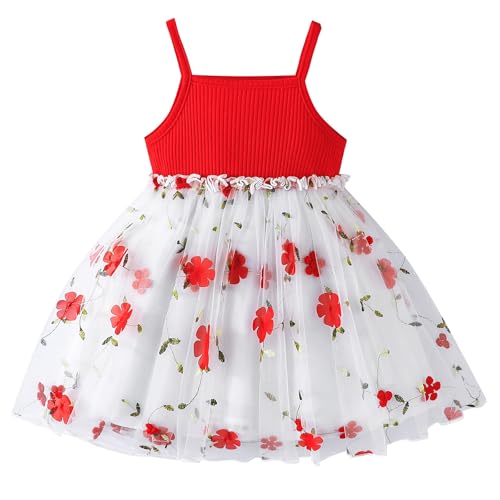 ChuYuKu Toddler Baby Girl Sleeveless Dress Princess Tulle Dresses Summer Outfit for Cake Smash 1st Birthday Gift Red 9-12M