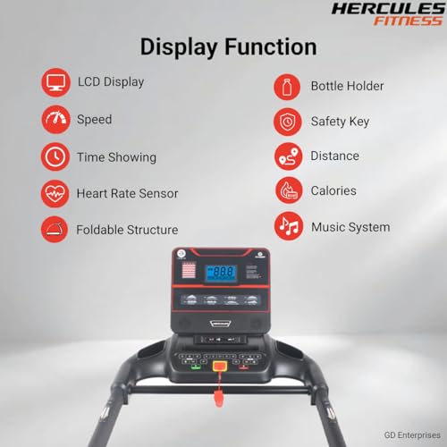 Image of Hercules Fitness T4100 4.0 HP Peak DC Motorized Foldable Treadmill | 15 Level Auto Incline | MP3 Player Available | Max Speed 18 Km /Hr | Max User Weight 130 Kg