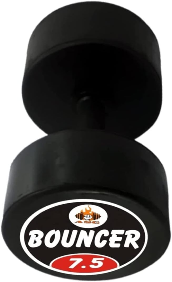 ASG 7.5Kg Single Bouncer Rubber Dumbbell - Exercise Dumbell For Home Gym (1 Piece),Black