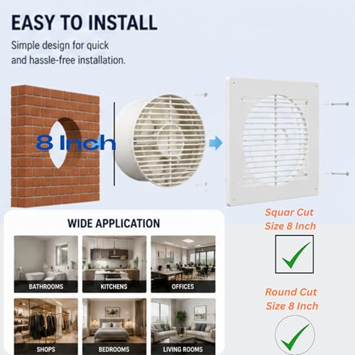 Image of 8 Inch Exhaust Fan for Kitchen & Bathroom | 200mm High Speed Ventilation Fan | Powerful Air Suction | Low Noise Operation | Rust Proof Body | Wall & Glass Mount | Energy Efficient | (IVORY)
