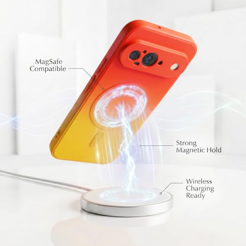 Image of amazon basics Gradient Mag-Safe Case for Google Pixel 9 | Soft Silicone Shockproof Cover with Camera Protection | Slim Lightweight Design | Smooth Touch & Durable - Orange & Yellow
