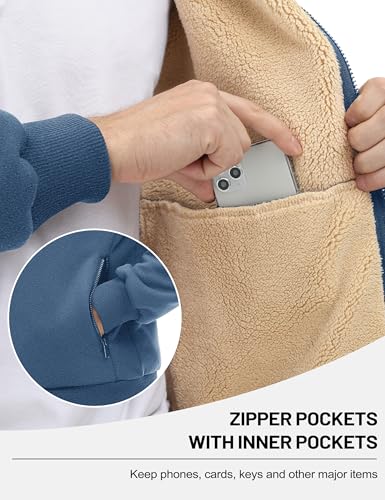 TACVASEN Men's Zip Up Sherpa Lined Hoodies Thick Fleece Heavyweight Jacket Windproof Thermal Zipper Sweatshirt4