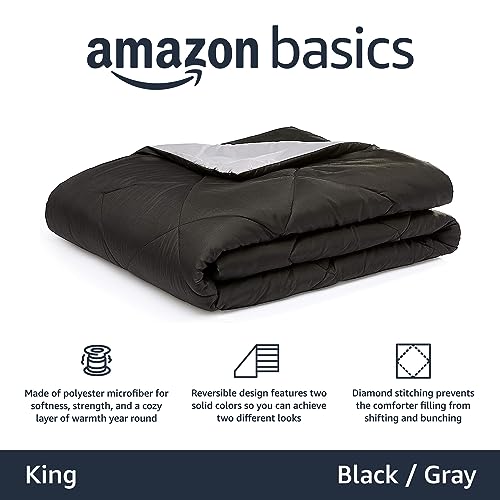 Image of Amazon Basics Reversible Lightweight Microfiber All Season Comforter Blanket, King, Black /Grey