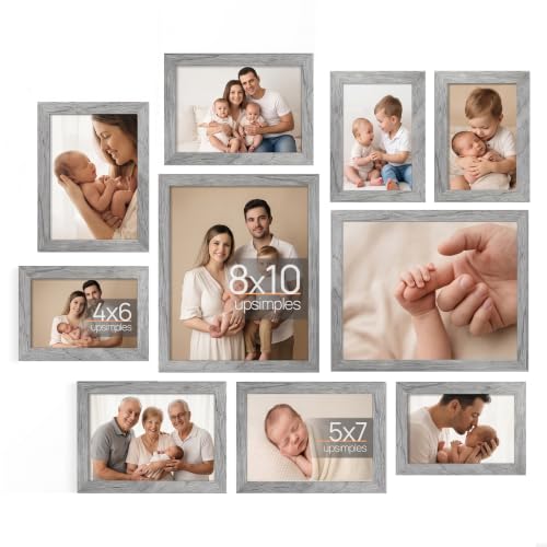 Image of upsimples Picture Frames Set of 10, Including 8x10, 5x7, 4x6 Gray Frame | Multi Picture Frames Collage Wall Decor, Gallery Wall Frame Set, Gift For Christmas, Mothers' day, Wedding, Dorm, Living Room