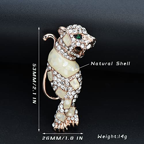 Image of Vintage Crystal Shell Leopard Brooch Lapel Pin Breastpin Rhinestone Animal Jewelry for Men Women