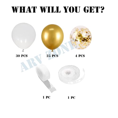 Image of White Gold Balloon Arch Garland Kit 62 Pcs with Gold Chrome Balloons for Engagement, Wedding, Welcome Home, Graduation & Birthday Party Decoration (White Gold Theme Garland)