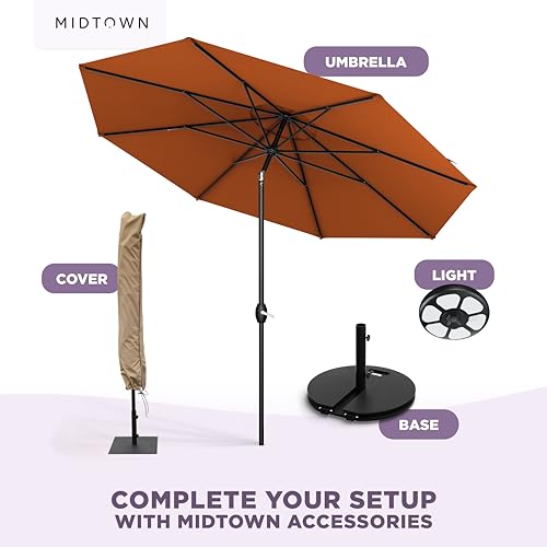 Image of Midtown Umbrellas - The Lean 9 Ft Patio Umbrella with 10-Year-No-Fade Acrylast Acrylic Fabric, Auto-Tilt and 8 Reinforced Ribs for Deck, Pool, Garden, Hotel & Cafes - Sienna Rust Canopy, Black Pole