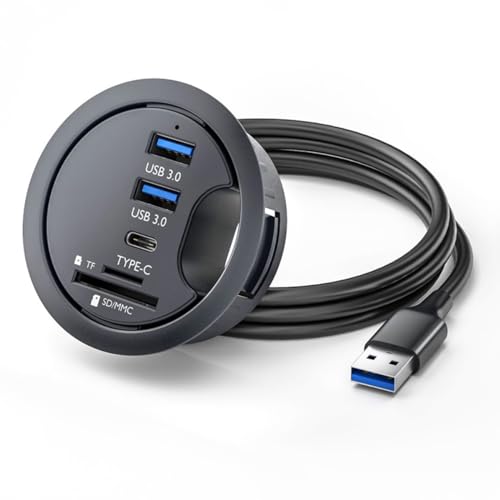 CY USB 3.0 Hub SD TF USB-C 2 Port USB 60mm Schreibtischtülle Splitter Dockstation Micro-SD-Kartenleser für Desktop-PC
