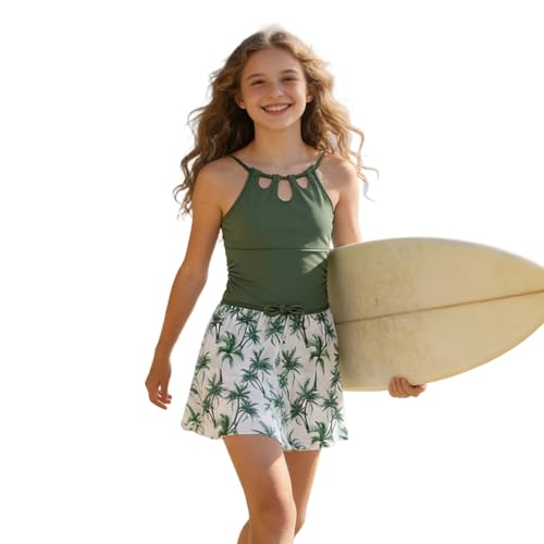 Maillot de bain menstruel fille 12 ans avec jupe plage imprimé tropical