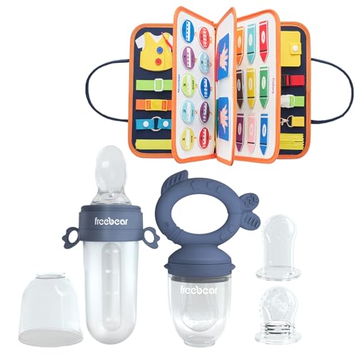 Image of Freebear Baby Fruit Feeder Pacifer, Baby Teething Toys, Silicone , Infants Teether, Baby Food Feeding Supplies for First Stage (2 in 1, Dark Blue)