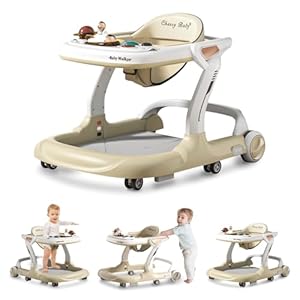 Music and Lights Baby Walker with Wheels,9 Adjustable Heights Infant Toddler Walker,Baby Walkers with Foot Pads,Anti-Fall Baby Walker and Activity Center for Boys Girls Babies 6-18 Months