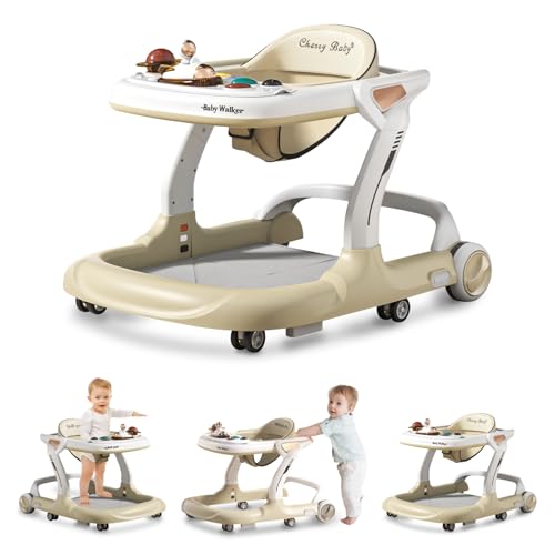 Music and Lights Baby Walker with Wheels,9 Adjustable Heights Infant Toddler Walker,Baby Walkers with Foot Pads,Anti-Fall Baby Walker and Activity Center for Boys Girls Babies 6-18 Months