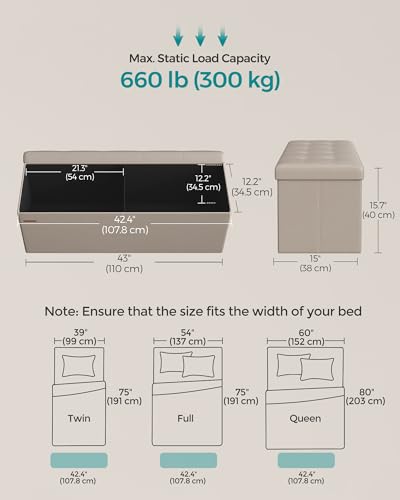 Image of SONGMICS Mazie Collection - 43 Inches Folding Storage Ottoman Bench, Ottoman with Storage, Foot Rest Stool, Load 660 lb, for Living Room, Synthetic Leather, Camel Brown ULSF070K03