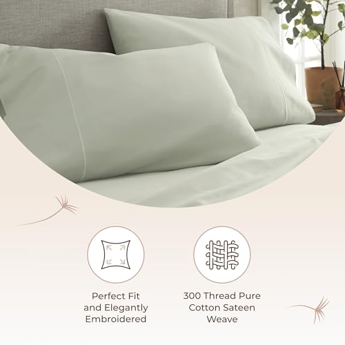 Image of 100% Organic Cotton Pillow Cases Queen Size Set of 2-100% Cotton Pillowcases GOTS Certified 300 Thread Count - Naturally Cooling Comfortable Breathable & Soft Pillow Cases (Pastel Green, Queen)