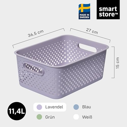 SmartStore Aufbewahrungskorb mit Griffen in lavendel 11,4L (36,5x27x15cm) I Körbchen Aufbewahrung aus recyceltem Kunststoff I Essence L Aufbewahrungskorb I Aufbewahrungsboxen mit 10 Jahren Garantie