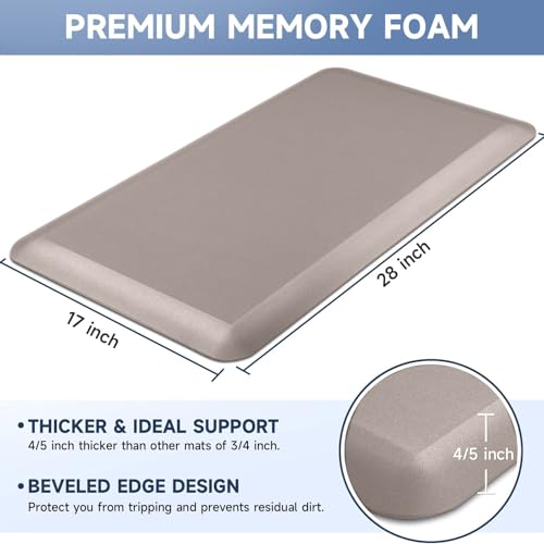 Image of StepRite 4 /5 Inch Thick Kitchen Mat Anti Fatigue Mat Kitchen Rugs Kitchen Decor Non-Slip, Stain & Water Resistant, Kitchen Mats Desk Mat for Kitchen, Office, Workshop, Khaki, 17'' x 28''