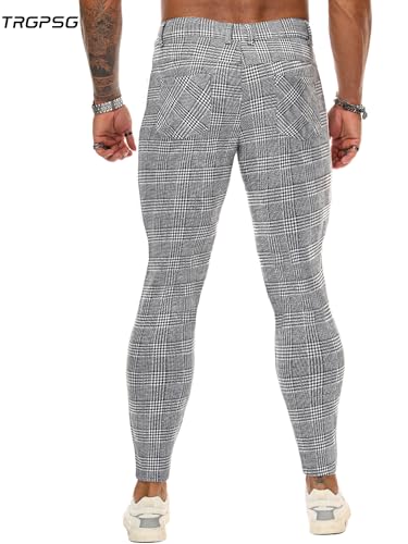 TRGPSG Plaid Skinny Chinos Pants Men Stretch Slim Fit Dress Pants2