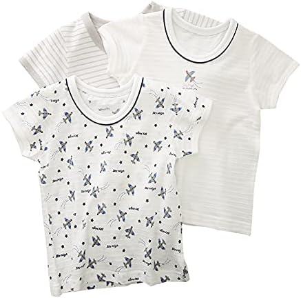 Amazon べビー キッズ インナー 肌着 半袖 シャツ ３枚組 男の子 白 グレー ボーダー 飛行機 綿100 80 140 V0021 下着 インナー 通販