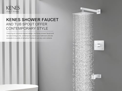 Image of KENES Chrome Shower Set with Tub Faucet, Square Tub Shower Faucet Set