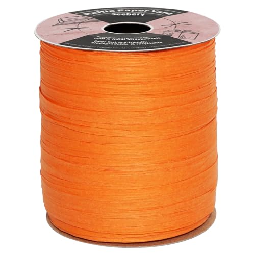 Raffia Ribbon for Crafts - Raffia Yarn Grass Twine for Gift Wrapping, DIY Decoration & More | Matte String Paper Rope for Crochet - 100 Yards, Orange