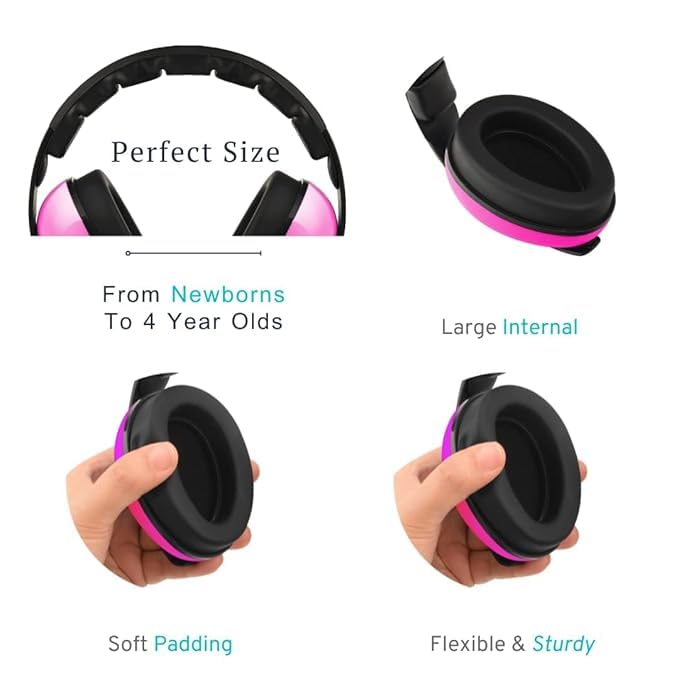 Aisbugur Baby Ear Protection Noise Cancelling Headphones Adjustable Kids Ear Muffs Hearing Protection for Infants Toddlers Children Lightweight Soft Padded Ear Defenders for Loud Events Travel (Pink) 1