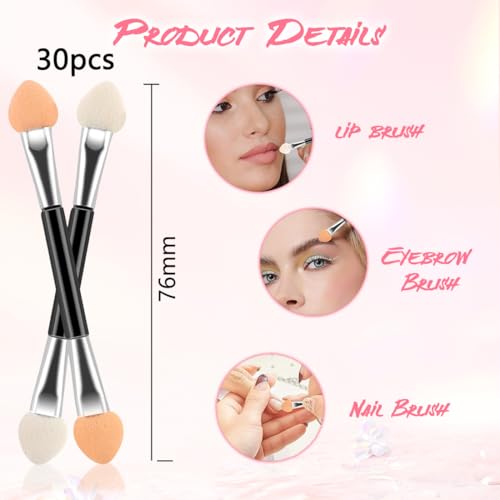 CATOR 30 Stück Lidschattenpinsel, Schwamm Lidschattenpinsel in Box, Duo-Gesichtsfarbe, Einweg-Lidschattenapplikator