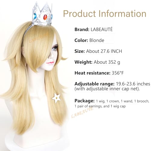 Image of LABEAUTE 6Pcs Long Blonde Princess Cosplay Wig for Women with Crown Wand Brooch Earrings Wig Cap Anime Costume for Halloween /Party