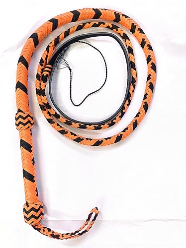 EPT Bull Ropes Bull Whip - Black & Orange Paracord Nylon on Leather Bolsters 16 Ply 4ft to 14ft (6.0 Feet)