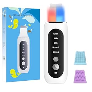 Facial Skin Scrubber,Blackhead Remover Pore Remover,Ultrasonic Skin Scrubber with Red+Blue Light,5 in 1 Pore Extractor Black Head Remover Tool LCD Display for Deep Cleansing, Fit All Skin Types