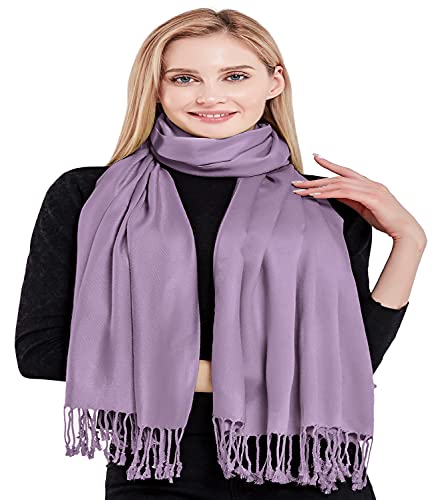 CJ Apparel Lilac Light Purple Mauve Magenta Solid Color Tassels Design Nepalese Shawl Seconds Scarf Wrap Stole Throw Head Wrap Pashmina Hand Made in Nepal New4