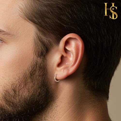 Image of HIGHSPARK 925 Silver Hoop Earring | 92.5 Sterling Silver Round Classic Thick Hoop Gauge 12G ie Thickness 2.0mm | Single Hoop for Men | Silver 12mm