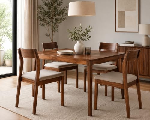 Image of Genuine Decor Set of 2 Rosewood Dining Chairs - Rustic Teak Brown Finish, Solid Wood, No Cushion, Perfect for Dining Room, Living Room, Bedroom (Cushion White)
