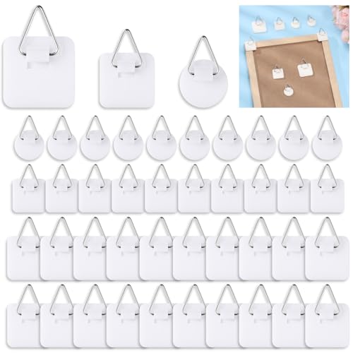 40 ganci autoadesivi per immagini, 3 forme, ganci per immagini, da incollare, puzzle, da appendere senza forare, per immagini, poster foto, dipinti