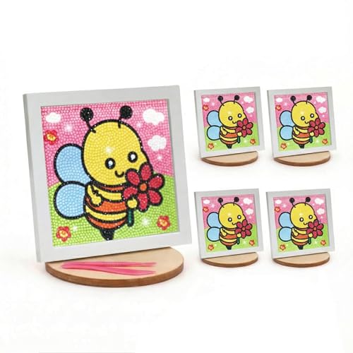 Image of SPARTAN KIDS Diamond Art Kit with Wooden Photo Frame, Creative Painting Activity for Kids Ages 9-12,Best Birthday Party Return Gift (5, Bee with Flowers)