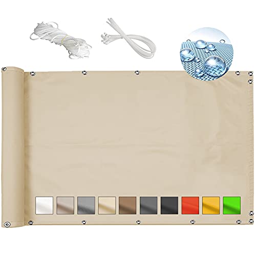 MEEYI Balkon sichtschutz Balkon 100x600cm blickdichte balkonumspannung Balkon Anti-diebstahl-bildschirmabdeckung seitenmarkise zaunblende 100% privatsphäre UV und Winddichte für balkongeländer-Beige