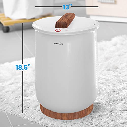 SereneLife Luxury Warmer Bucket Style-White Large Portable Spa Blanket Heater for Bathroom, Auto Shut Off, Fits Up to Two Oversized Towels, Bathrobe, Throw Pillow, PJ, Clothes (Natural)